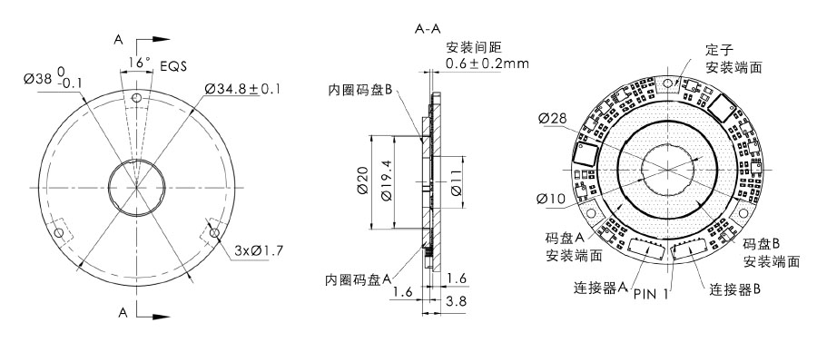 OD 38mm series DP系列双编码器 drawing
