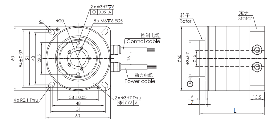 OD 60mm series DD马达 drawing