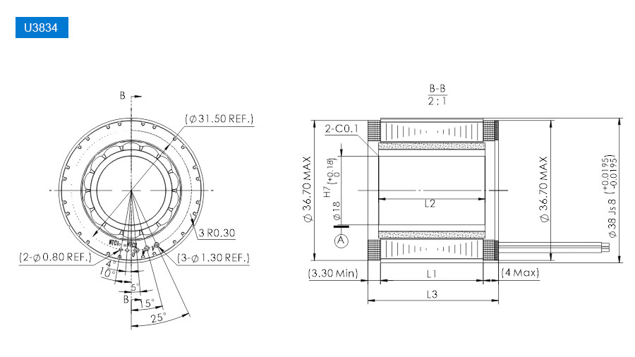 OD 38mm series 线性关节电机 drawing