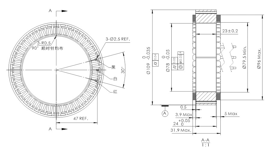 OD 109mm series 无框外转子电机 drawing