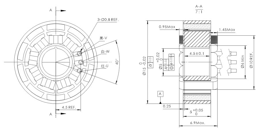 OD 15mm series 无框外转子电机 drawing