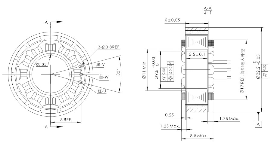 OD 22mm series 无框外转子电机 drawing