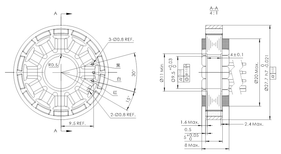OD 26mm series 无框外转子电机 drawing