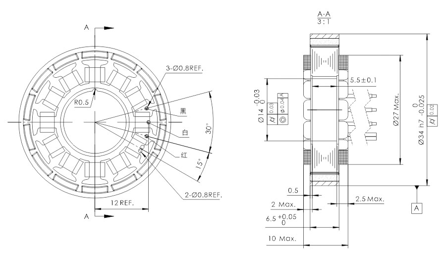 OD 34mm series 无框外转子电机 drawing