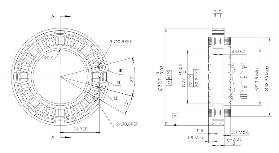 OD 40mm series 无框外转子电机 drawing