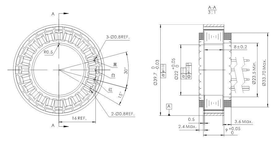 OD 40mm series 无框外转子电机 drawing