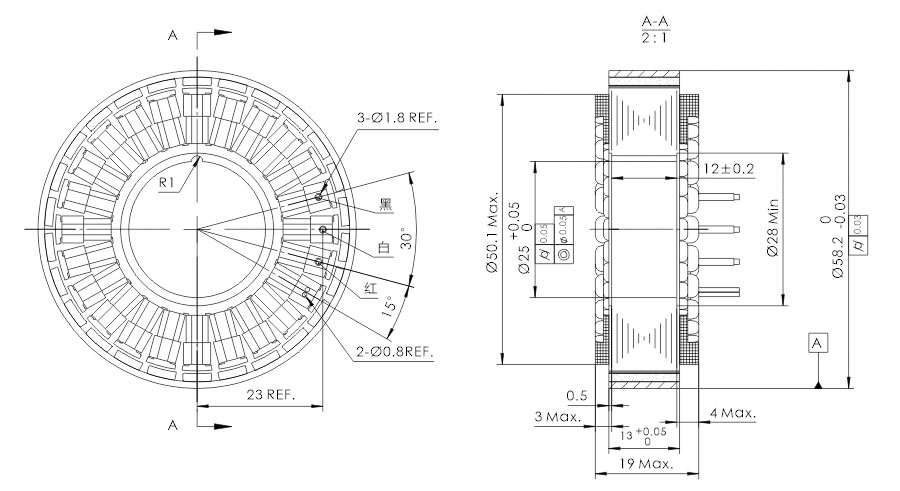 OD 58mm series 无框外转子电机 drawing