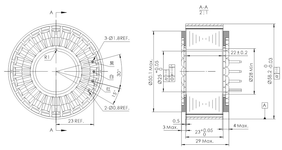 OD 58mm series 无框外转子电机 drawing