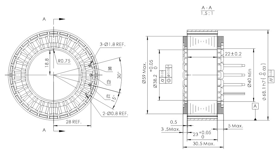 OD 68mm series 无框外转电机 drawing
