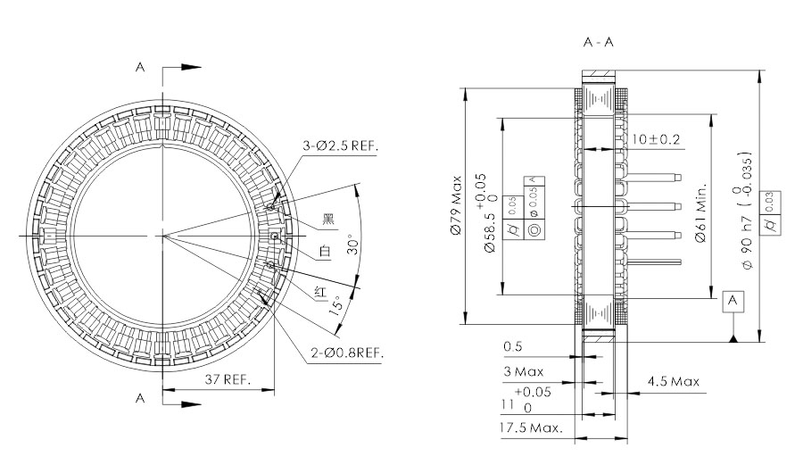 OD 90mm series 无框外转子电机 drawing